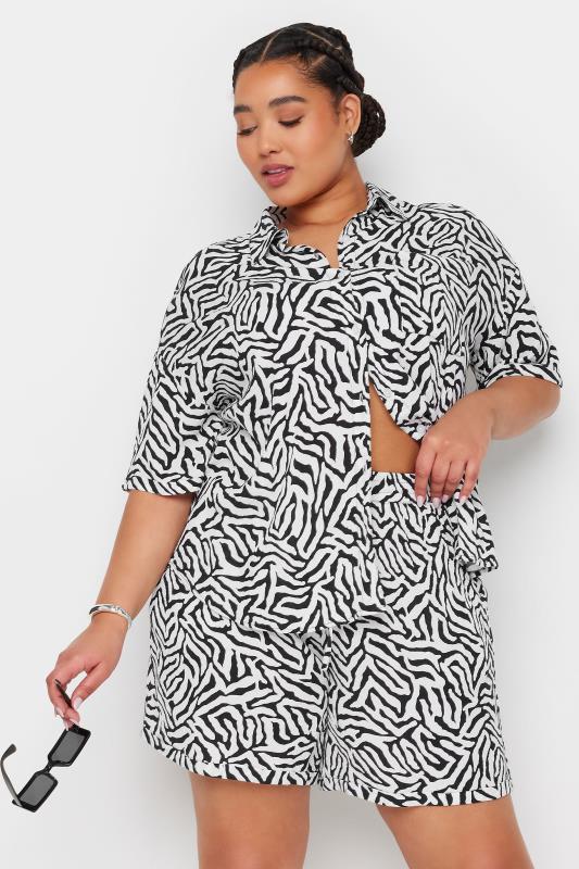 LIMITED COLLECTION Plus Size Black Zebra Print Crinkle Shirt | Yours Clothing 1