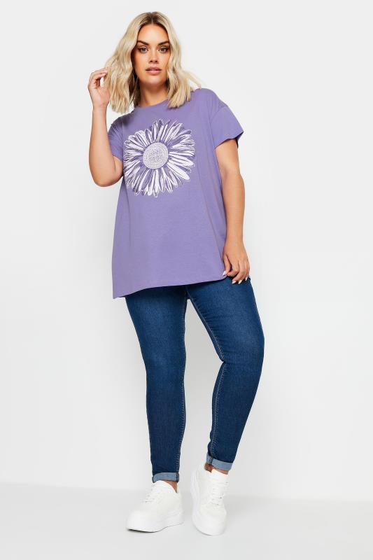 YOURS Plus Size Purple Stud Floral Print T-Shirt | Yours Clothing 3