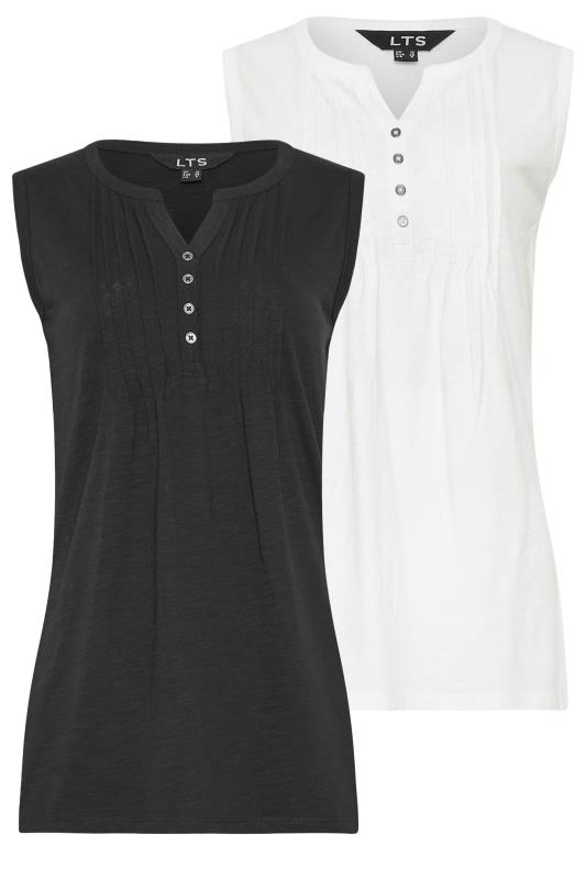 LTS 2 PACK Tall Women's Black & White Cotton Henley Vest Tops | Long Tall Sally 7