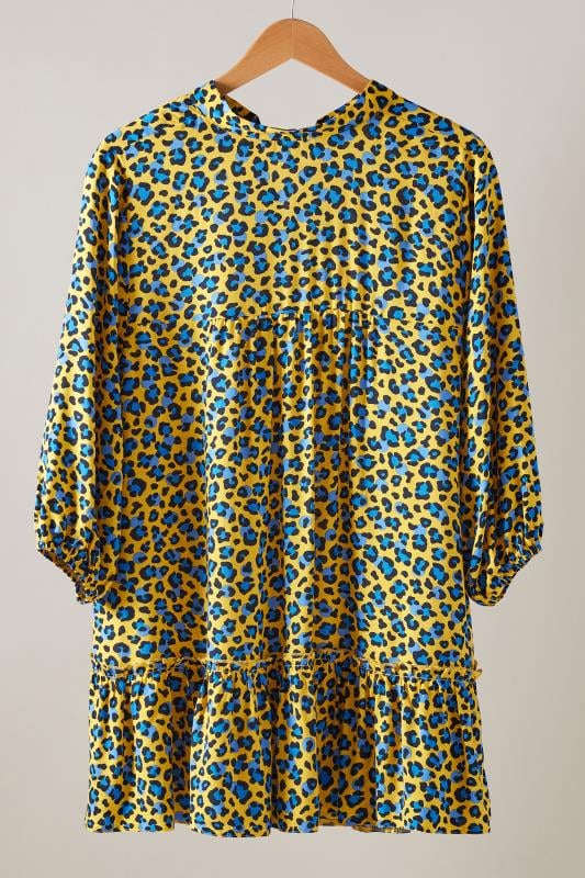 EVANS Plus Size Yellow Leopard Print Tie Neck Blouse | Evans 6