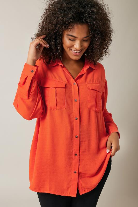 EVANS Plus Size Orange Long Sleeve Utility Shirt | Evans  2