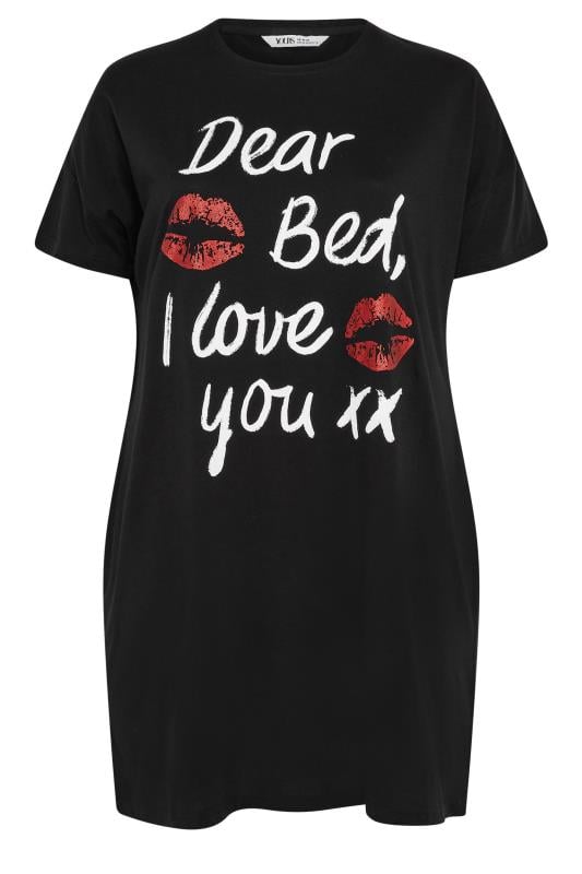 YOURS Plus Size Black 'Dear Bed' Slogan Sleep Tee Nightdress | Yours Clothing 5