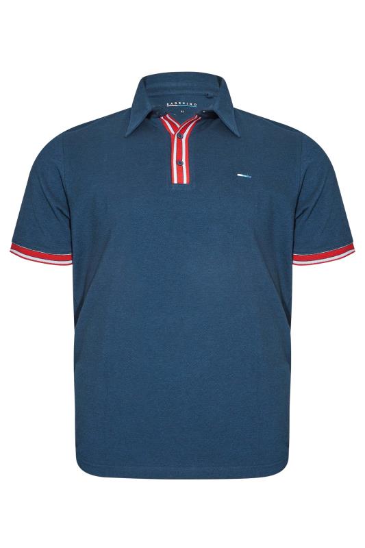 BadRhino Big & Tall Navy Blue Contrast Stripe Placket Polo Shirt 3