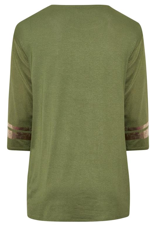 Plus Size Khaki Green Metallic Varsity T-Shirt | Yours Clothing 7