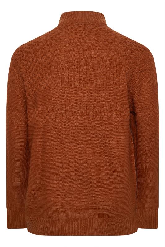 D555 Big & Tall Rust Orange Quarter Zip Knit Jumper | BadRhino 4