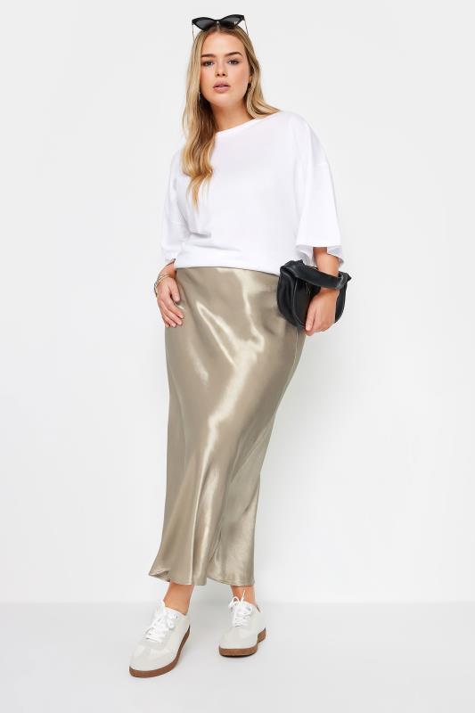 YOURS Plus Size Beige Brown Satin Maxi Skirt | Yours Clothing 1