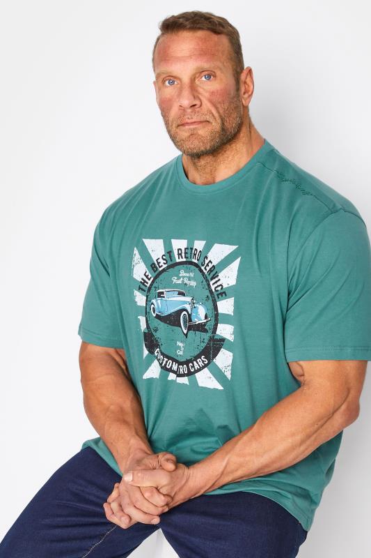 Men's  ESPIONAGE Big & Tall Green Retro Car Print T-Shirt