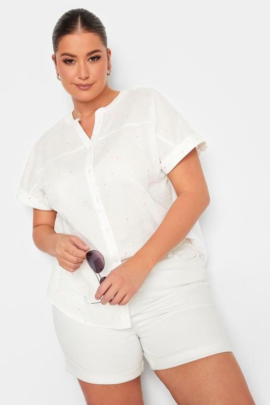 YOURS Plus Size White Dobby Spot Shirt | Yours Clothing 2