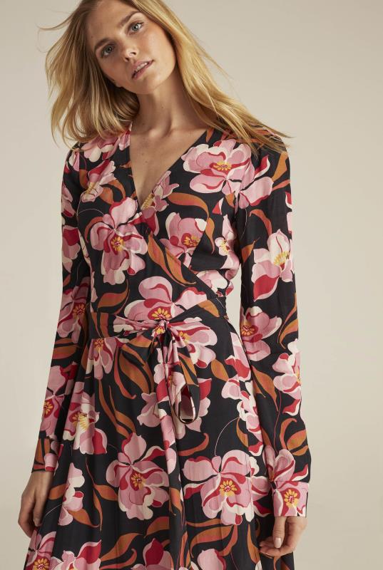 Black Floral Print Woven Wrap Dress | Long Tall Sally