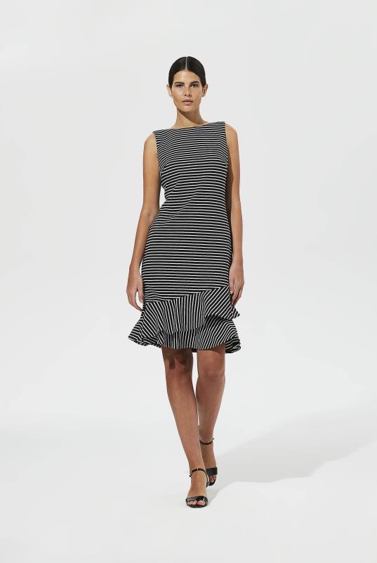 KARL LAGERFELD Black Stripe Asymmetric Hem Dress | Long Tall Sally