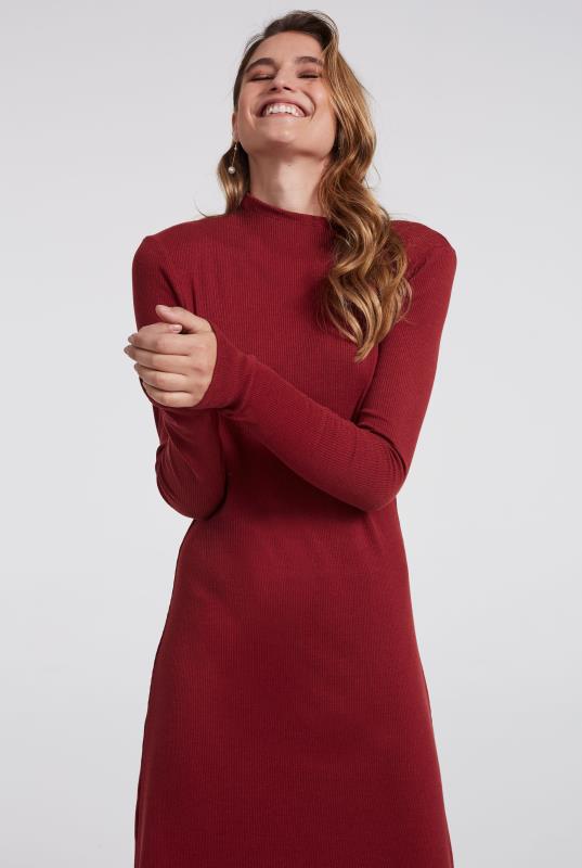 Red Ribbed High Neck Midi Dress | Long Tall Sally