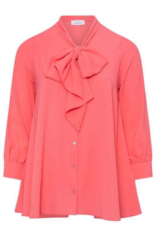 YOURS LONDON Plus Size Pink Tie Neck Blouse | Yours Clothing 5