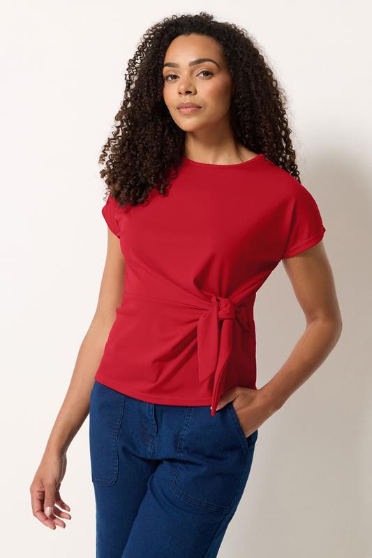  M&Co Red Tie Waist Top