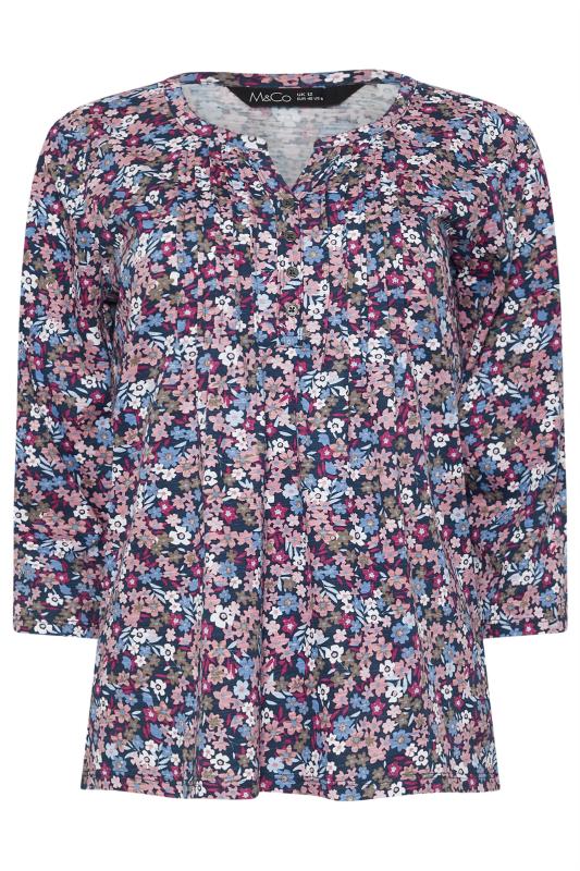 M&Co Pink Floral Print Cotton Henley Top | M&Co 6