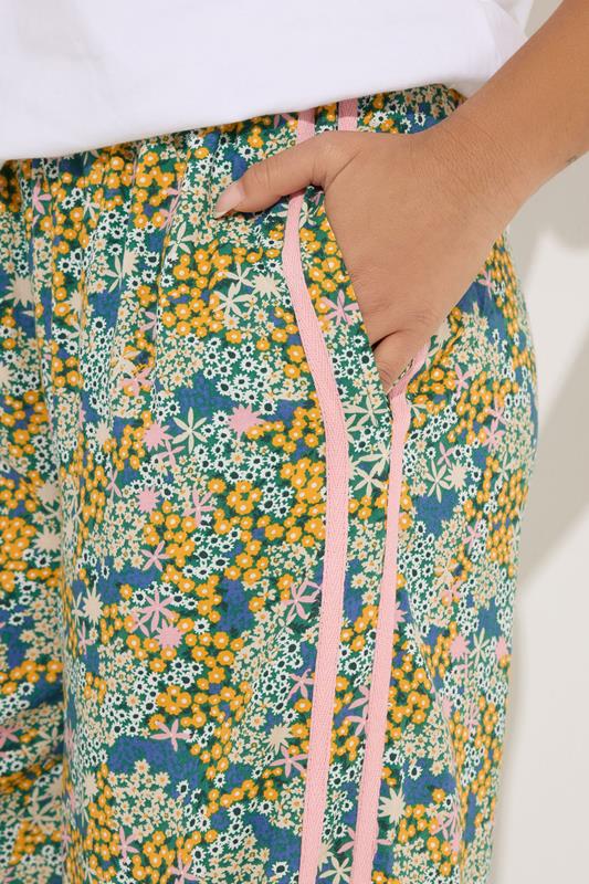 PixieGirl Petite Women's Pink Ditsy Floral Side Stripe Wide Leg Trousers | PixieGirl 5