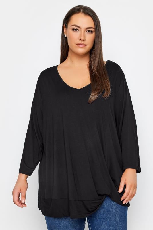 Plus Size  Evans Black Twist Hem Top