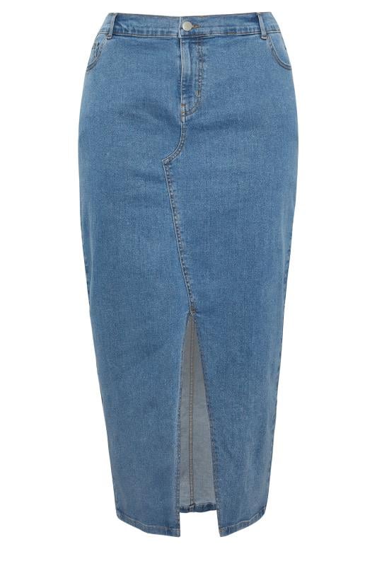 YOURS Plus Size Blue Stretch Denim Maxi Skirt | Yours Clothing  7