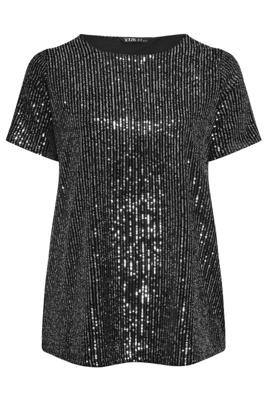 YOURS Plus Size Black & Silver Velvet Sequin Top | Yours Clothing 5