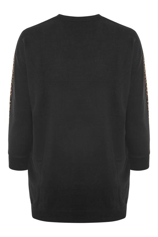 Plus Size Black Animal Print Varsity Stripe Sweatshirt | Yours Clothing 7