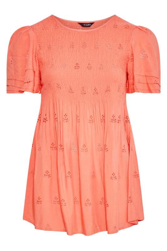 LIMITED COLLECTION Curve Coral Pink Embroidered Shirred Top 6