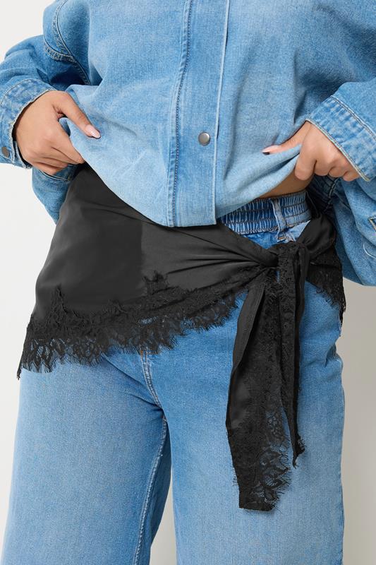 YOURS Plus Size Black Lace Satin Scarf | Yours Clothing 5