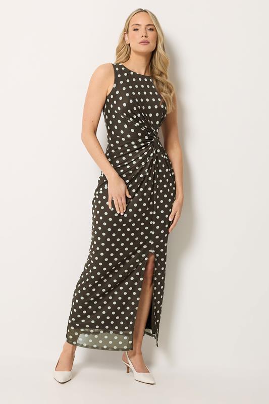  LTS Tall Maxikleid in Schokobraun mit Punktemuster und Twist-Detail