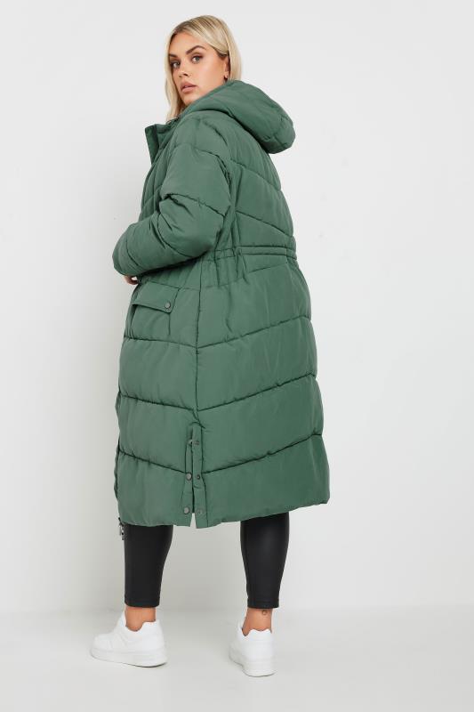 YOURS Plus Size Green Borg Hooded Padded Coat | Yours Clothing 3