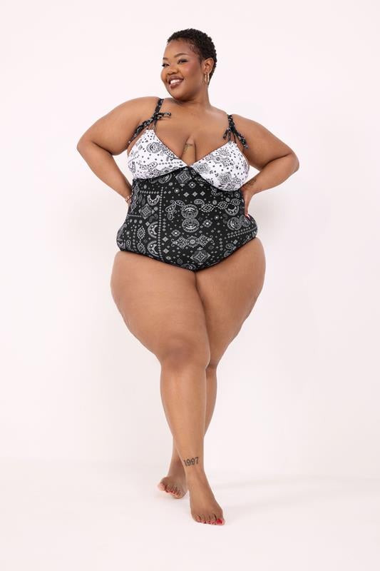 YOURS Plus Size Black Bandana Tie Swimsuit | Yours Clothing 2