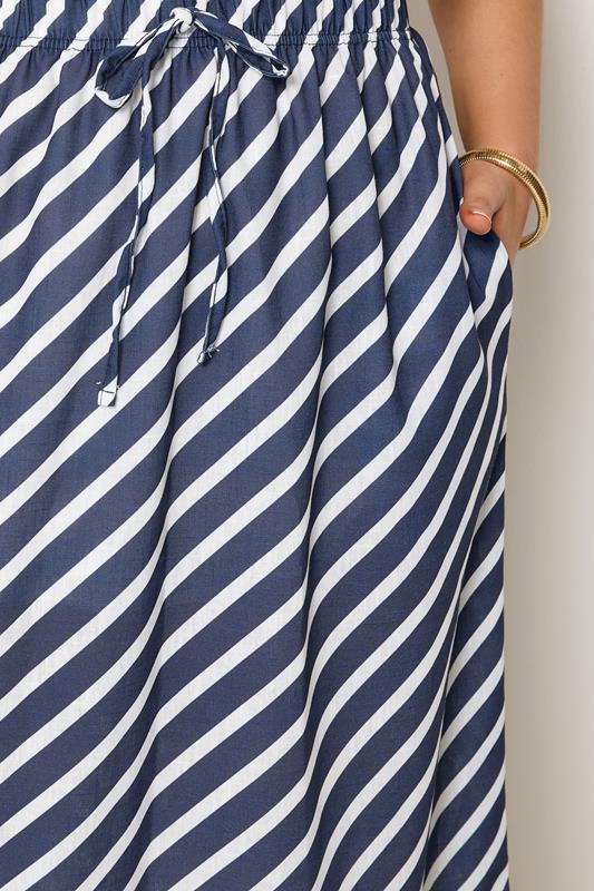 YOURS Plus Size Navy Blue Linen Look Stripe Skirt | Yours Clothing 4