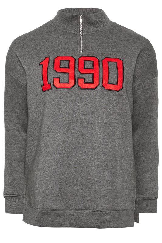 YOURS Plus Size Grey '1990' Quarter Zip Sweatshirt | Yours Clothing 6