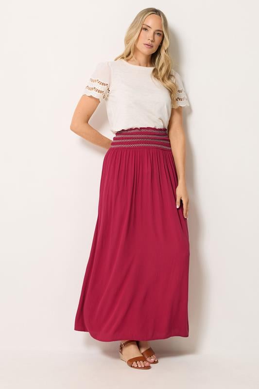 LTS Tall Berry Red Embroidered Waist Maxi Skirt