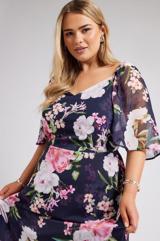 YOURS LONDON Plus Size Navy Blue Floral Print Maxi Dress | Yours Clothing 4