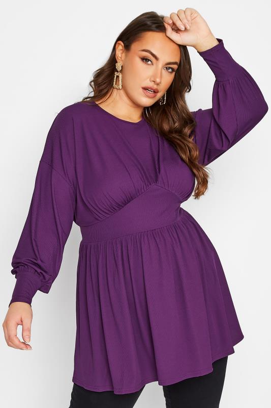 LIMITED COLLECTION Plus Size Dark Purple Long Sleeve Corset Top | Yours Clothing 1