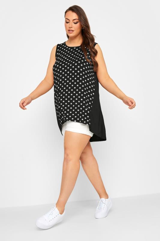 YOURS Plus Size Black Polka Dot Print Dipped Hem Vest Top | Yours Clothing 2