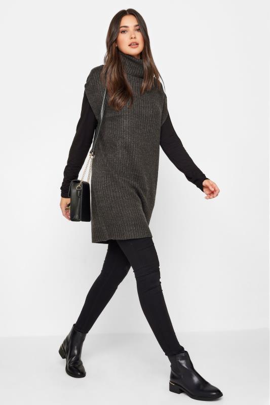 LTS Tall Charcoal Grey Roll Neck Longline Knitted Vest_RB.jpg
