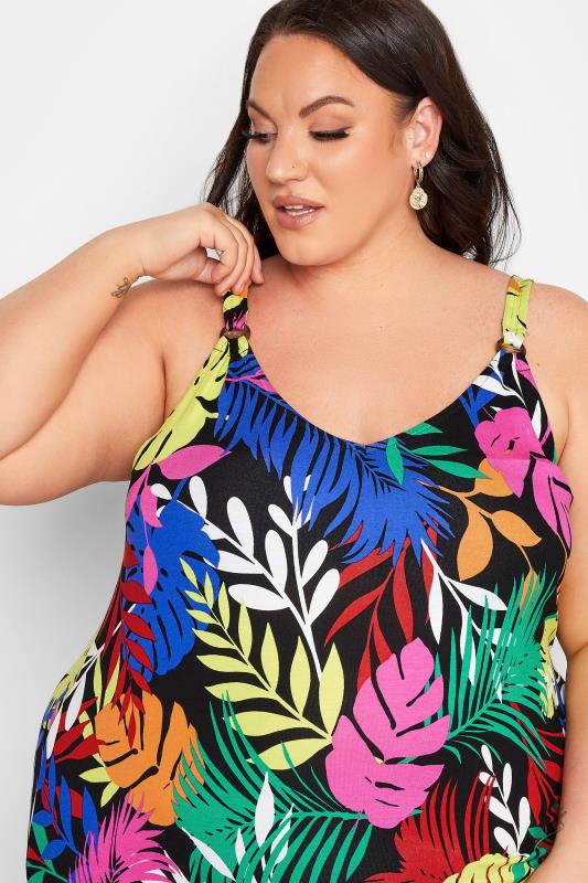 YOURS Plus Size Black Leaf Print Beach Dress | Yours Clothing 4