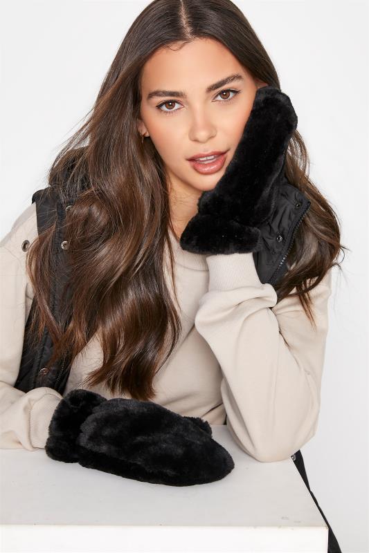 Tall  Yours Black Faux Fur Gloves