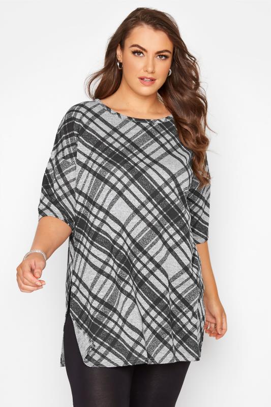 Curve Grey Check Print Oversized Top 1