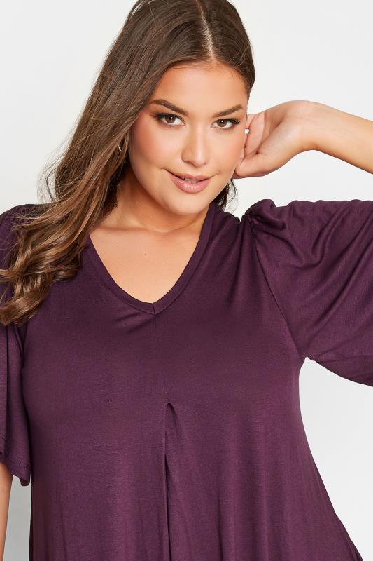 Plus Size Purple Pleat Angel Sleeve Swing Top | Yours Clothing 4