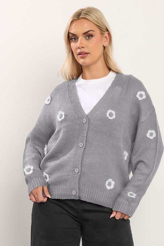  YOURS Cardigan gris à fleurs appliquées