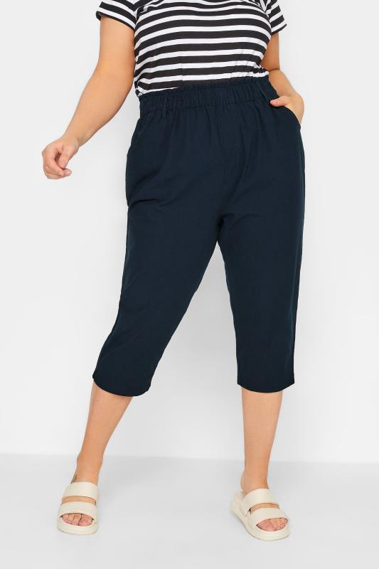  Grande Taille YOURS Curve Navy Blue Cool Cotton Cropped Joggers