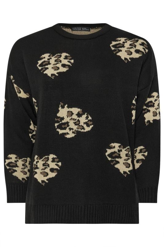 LIMITED COLLECTION Plus Size Black Leopard Print Heart Jumper | Yours Clothing  5