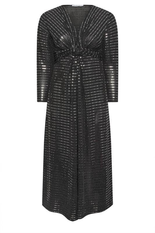 YOURS LONDON Plus Size Black Sequin Embellished Knot Front Maxi Dress | Yours Clothing  5