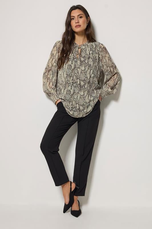 M&Co Grey Snake Print Tie Neck Blouse | M&Co 1