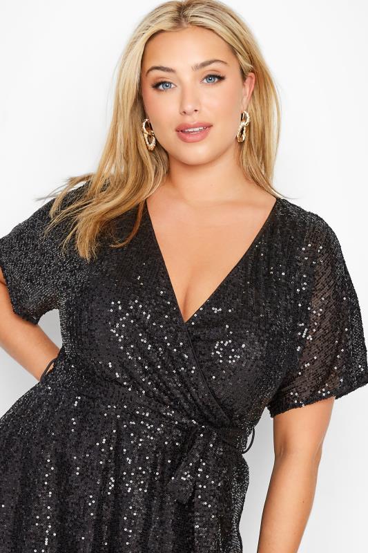 YOURS LONDON Plus Size Black Sequin Embellished Wrap Top | Yours Clothing 4