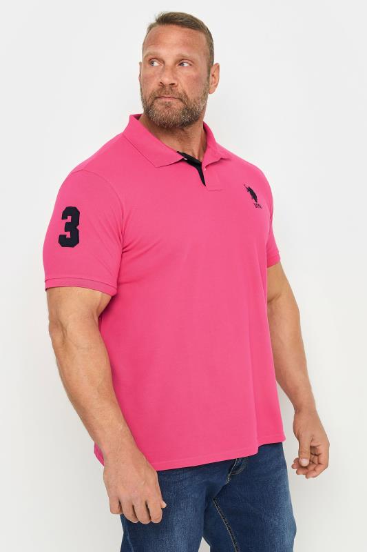  Grande Taille U.S. POLO ASSN. Big & Tall Pink Player 3 Pique Polo Shirt