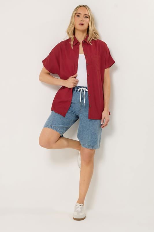 LTS Tall Women's Berry Red Short Sleeve Linen Shirt | Long Tall Sally 1