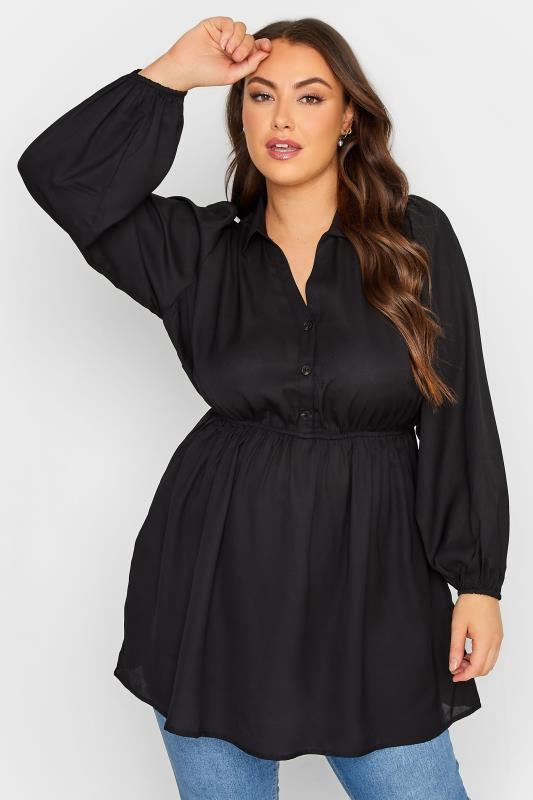 LIMITED COLLECTION Plus Size Black Peplum Blouse | Yours Clothing 1