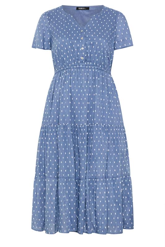YOURS Plus Size Blue Dobby Notch Neck Dress |  Yours Clothing 5