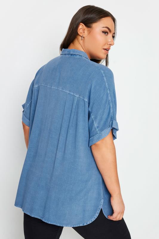 YOURS Plus Size Blue Chambray Shirt | Yours Clothing 3
